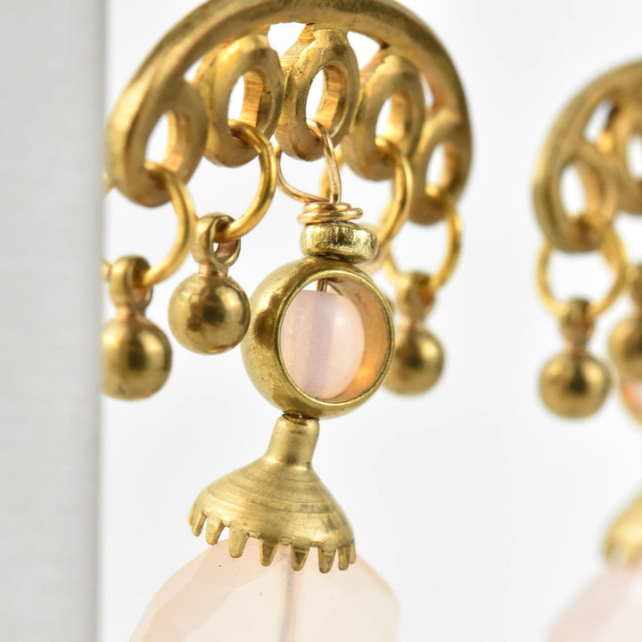 Rose Quartz Fan Earring - Goldmakers Fine Jewelry