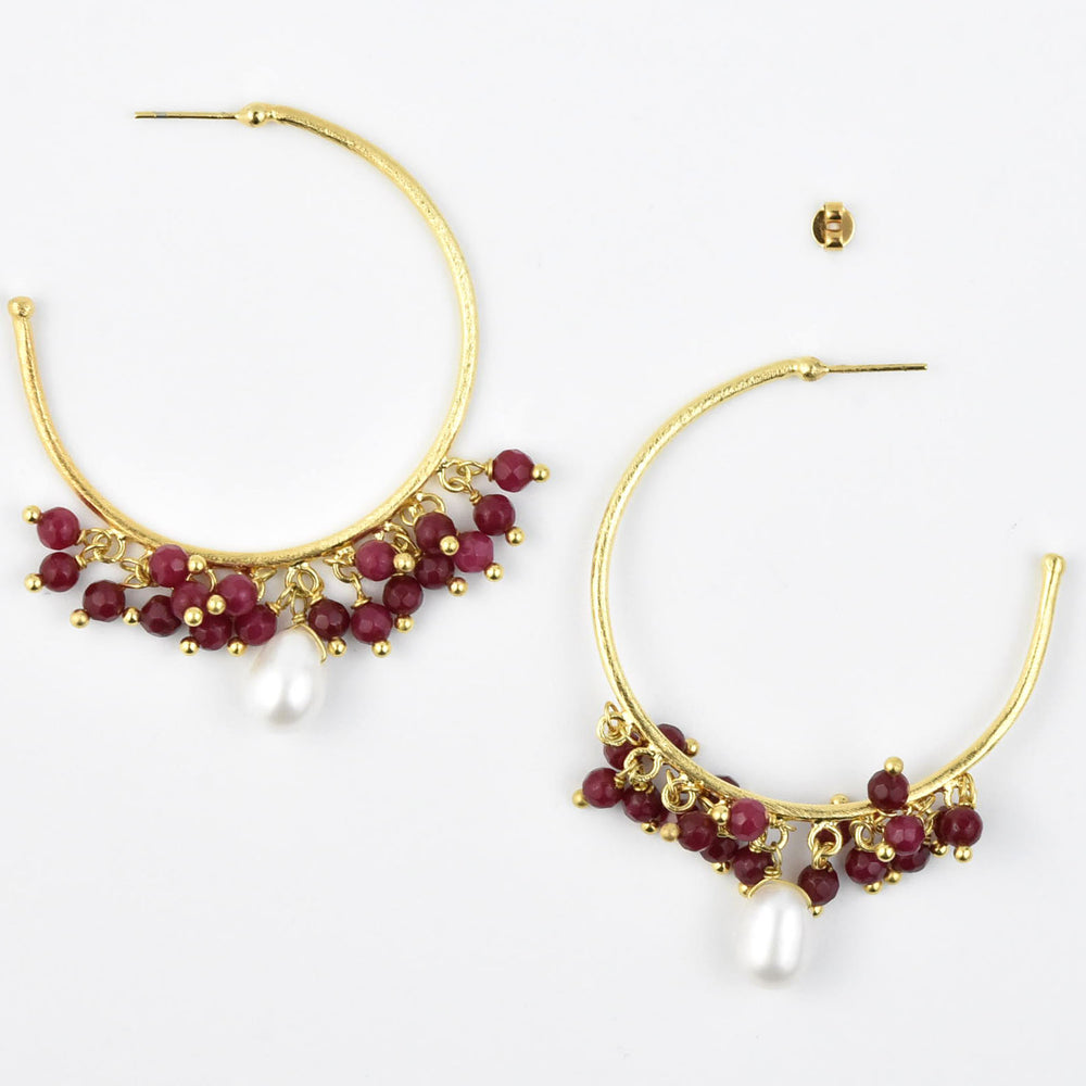Ruby and Pearl Hoops - Goldmakers Fine Jewelry