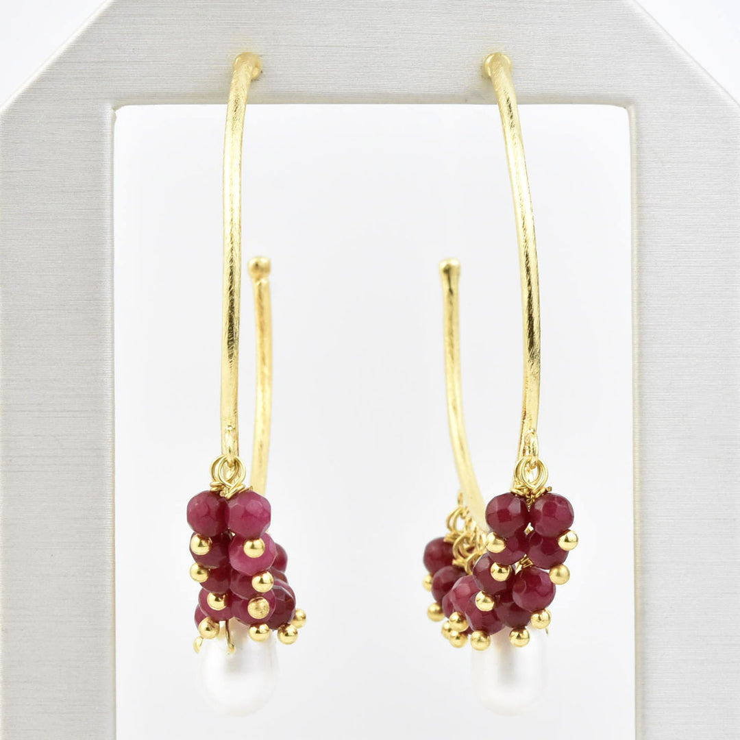 Ruby and Pearl Hoops - Goldmakers Fine Jewelry