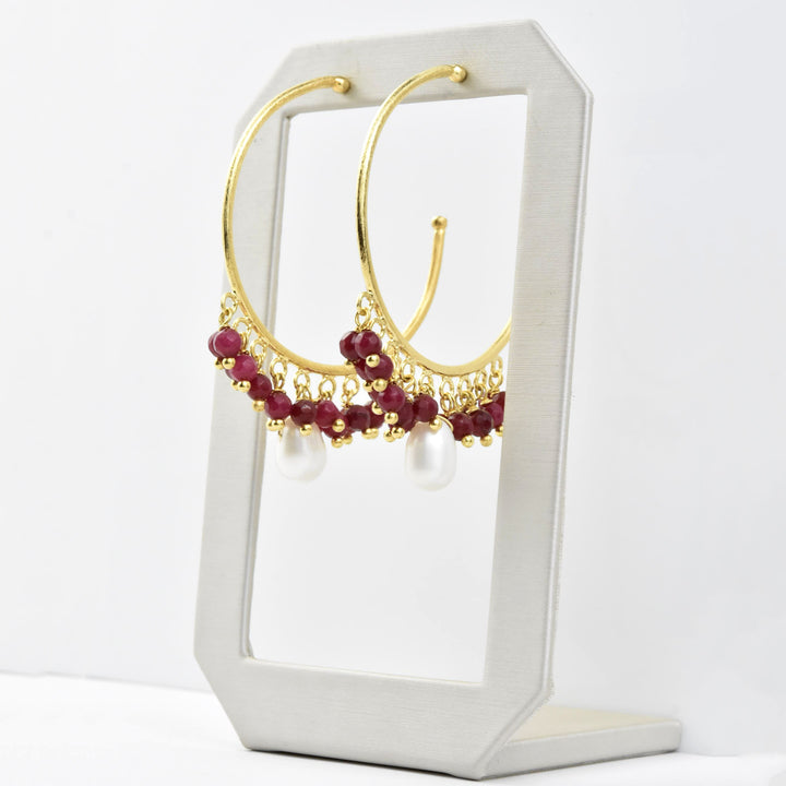 Ruby and Pearl Hoops - Goldmakers Fine Jewelry