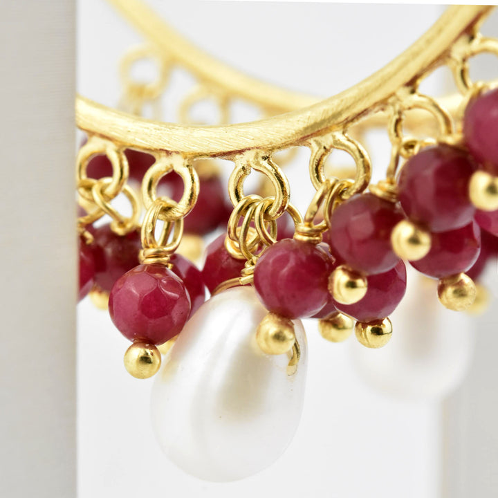 Ruby and Pearl Hoops - Goldmakers Fine Jewelry