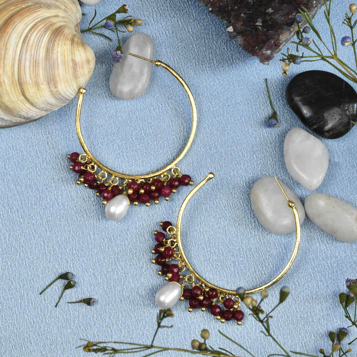 Ruby and Pearl Hoops - Goldmakers Fine Jewelry