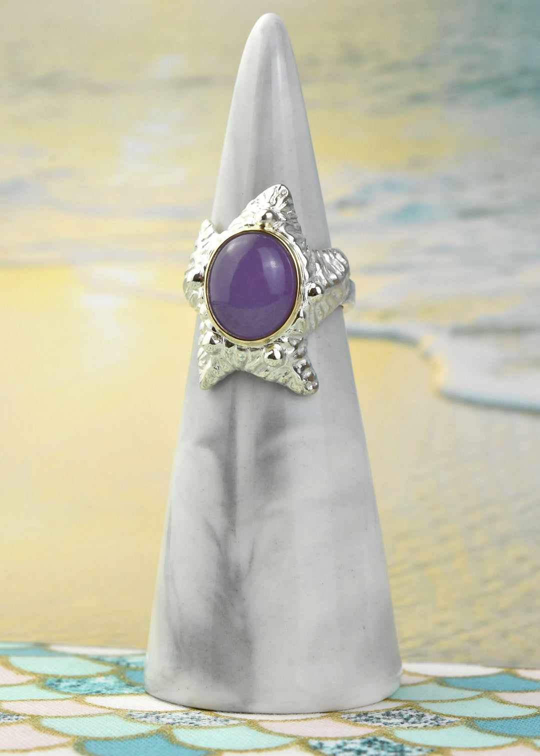 Sea Star Ring in Sterling Silver with Gold Bezel - Goldmakers Fine Jewelry