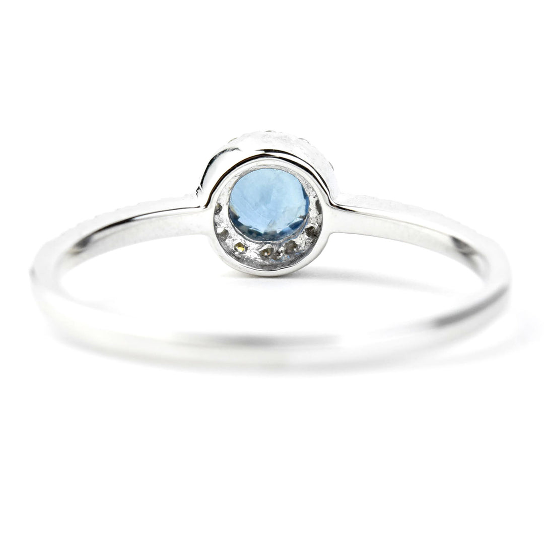 Sapphire and Diamond Halo Ring in 14k White Gold - Goldmakers Fine Jewelry