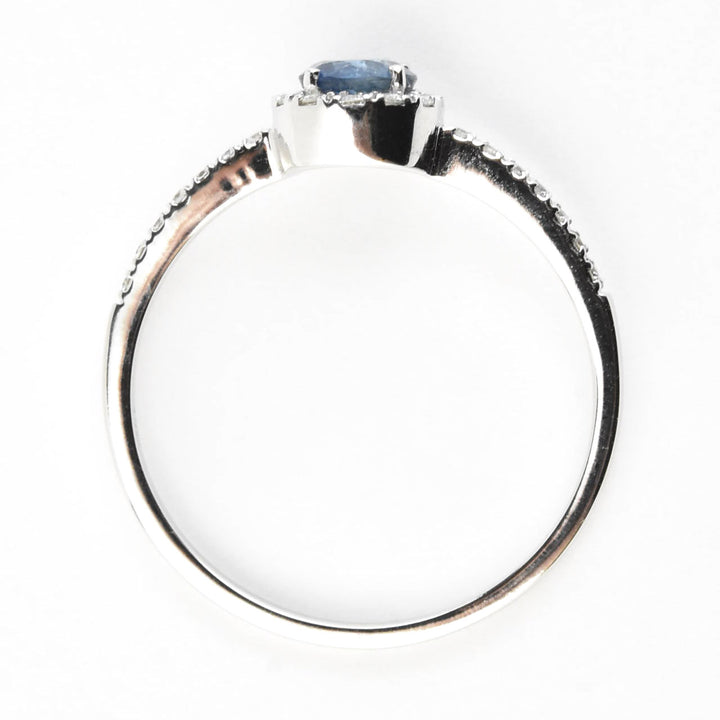 Sapphire and Diamond Halo Ring in 14k White Gold - Goldmakers Fine Jewelry