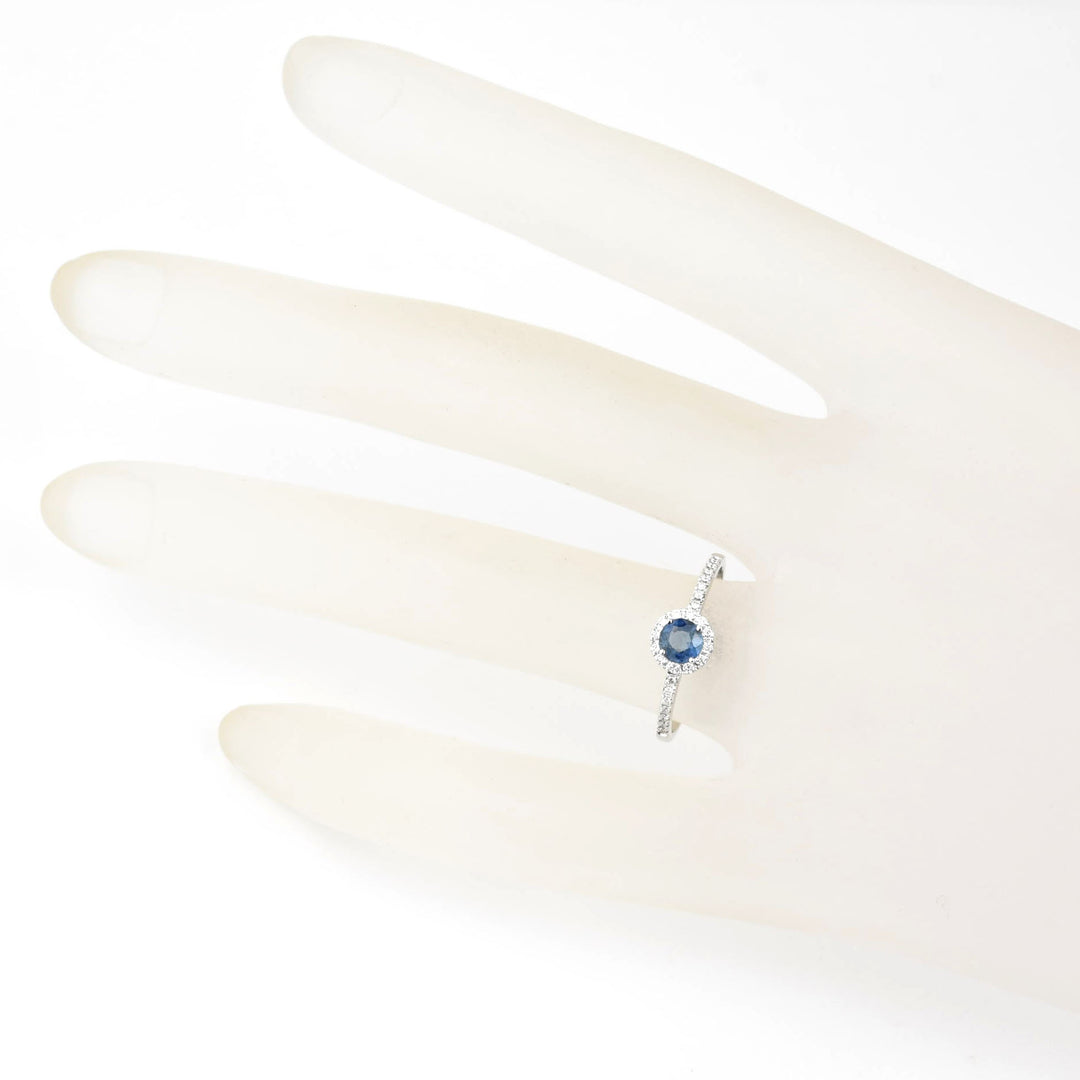 Sapphire and Diamond Halo Ring in 14k White Gold - Goldmakers Fine Jewelry