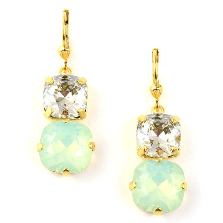 Mint Green & Crystal Two Stone Drops - Goldmakers Fine Jewelry