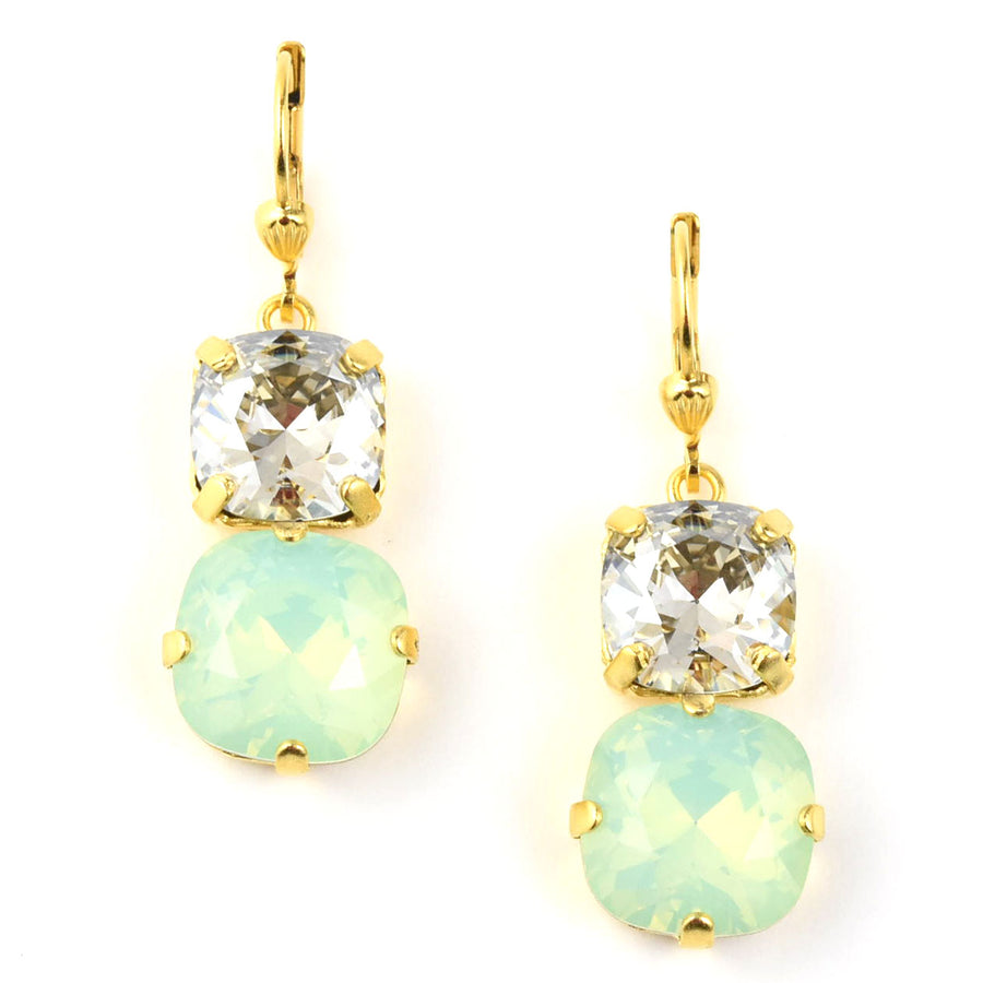 Mint Green & Crystal Two Stone Drops - Goldmakers Fine Jewelry