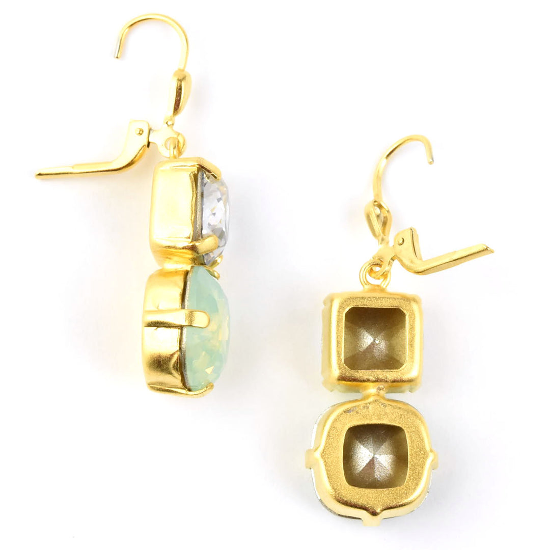 Mint Green & Crystal Two Stone Drops - Goldmakers Fine Jewelry