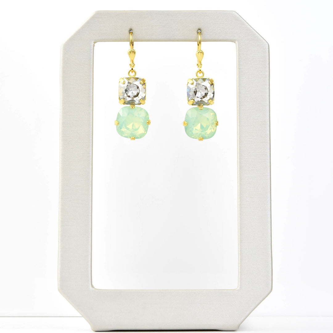 Mint Green & Crystal Two Stone Drops - Goldmakers Fine Jewelry