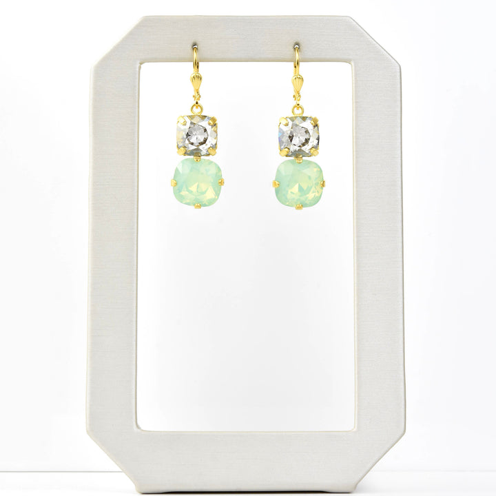 Mint Green & Crystal Two Stone Drops - Goldmakers Fine Jewelry