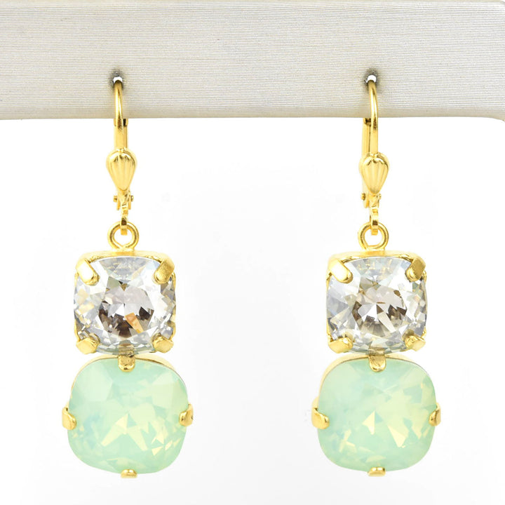 Mint Green & Crystal Two Stone Drops - Goldmakers Fine Jewelry