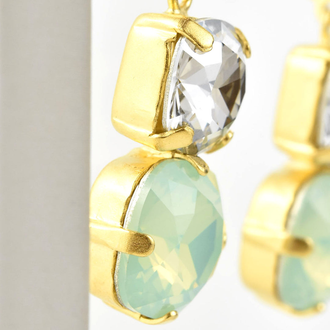 Mint Green & Crystal Two Stone Drops - Goldmakers Fine Jewelry