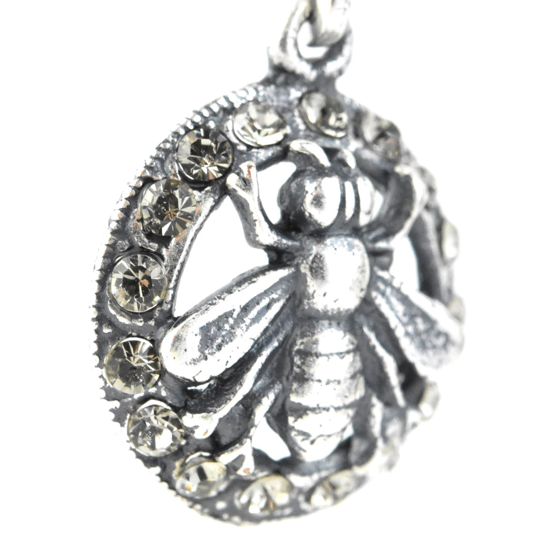 Silver Tone Crystal Halo Bee Earrings - Goldmakers Fine Jewelry
