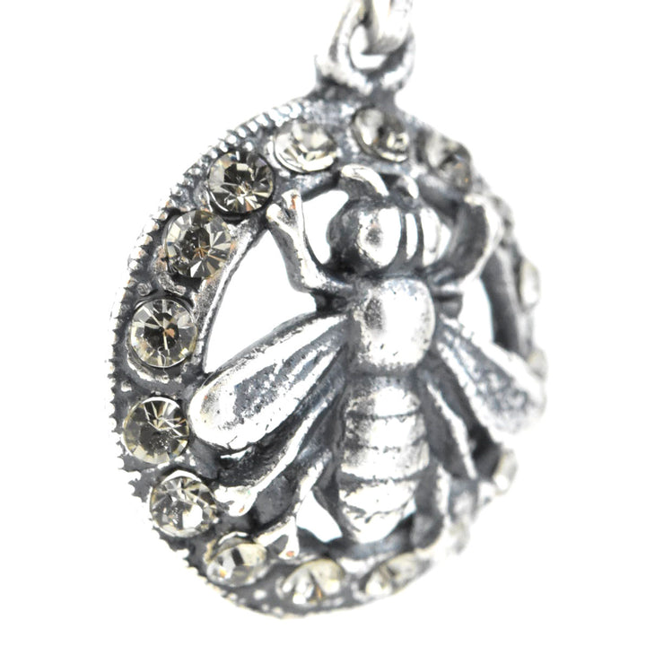 Silver Tone Crystal Halo Bee Earrings - Goldmakers Fine Jewelry