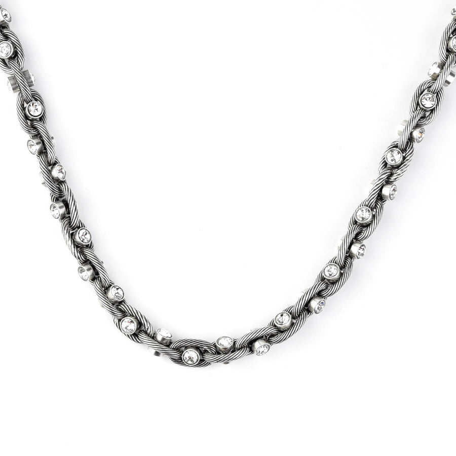 Crystal Chain Link Necklace in Silver Tone - Goldmakers Fine Jewelry