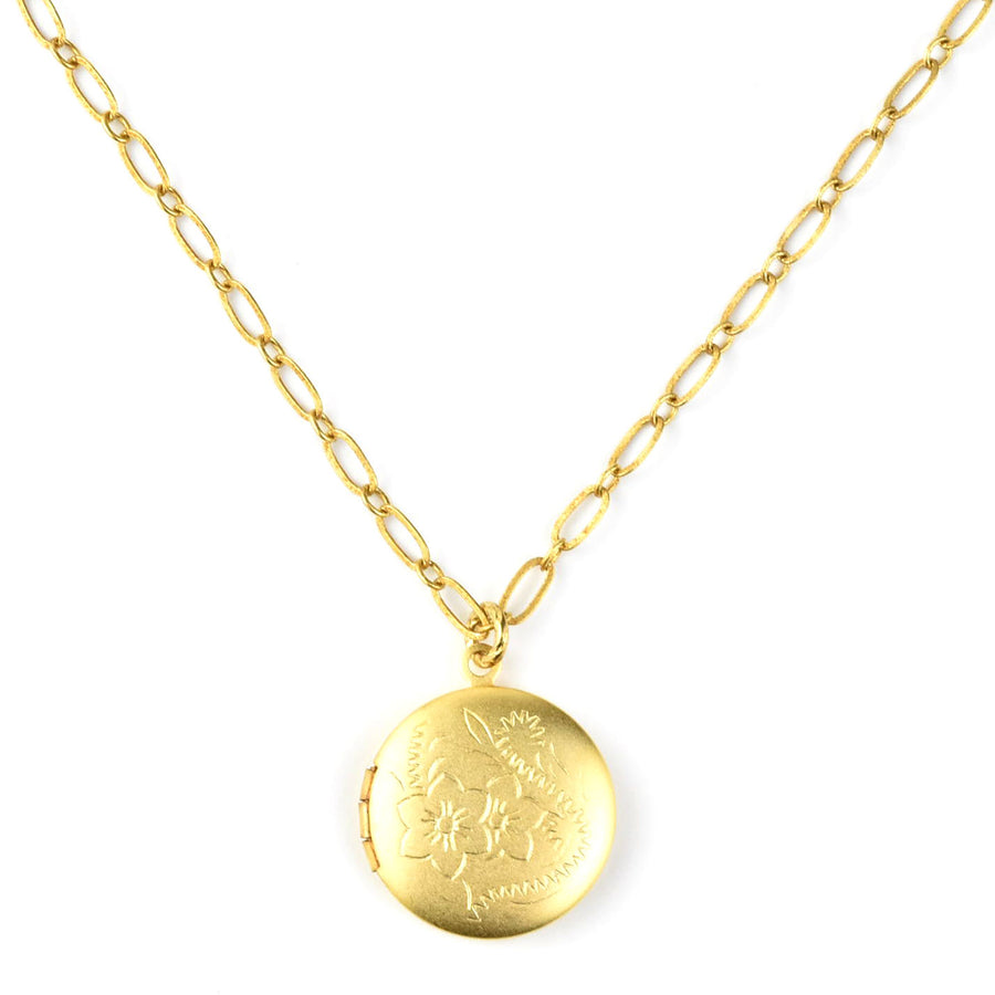 Round Locket w/ Etched Flowers - Goldmakers Fine Jewelry