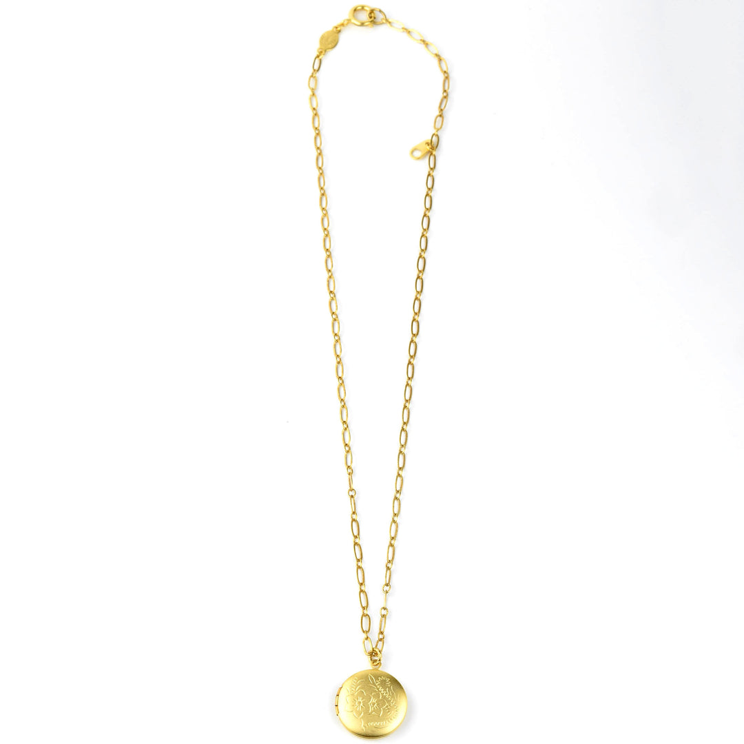Round Locket w/ Etched Flowers - Goldmakers Fine Jewelry