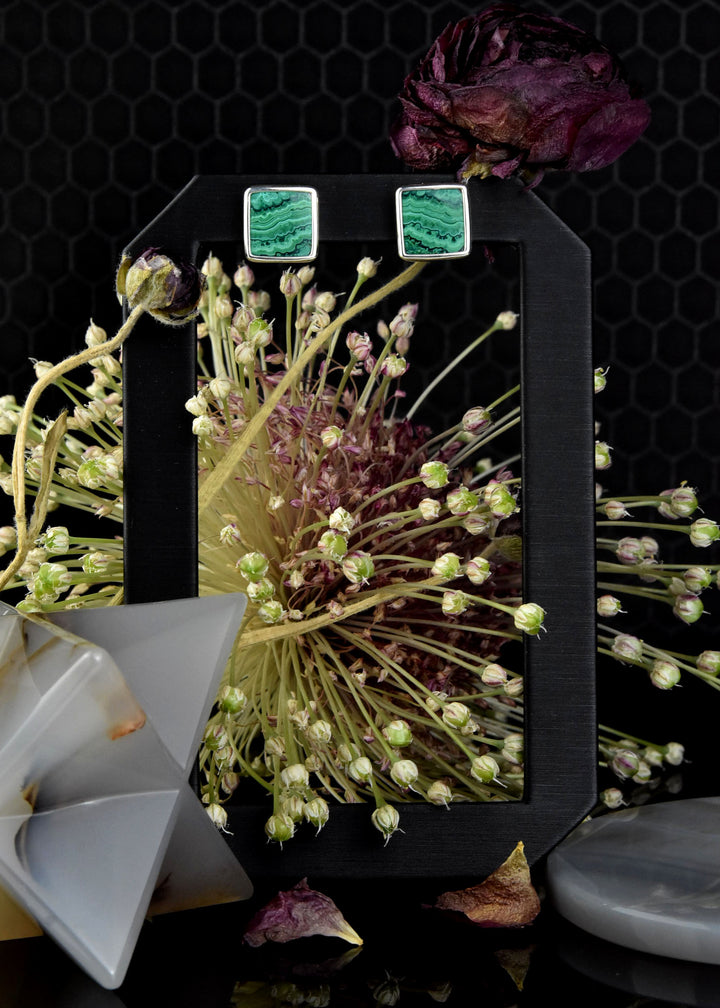 Small Square Malachite Studs - Goldmakers Fine Jewelry