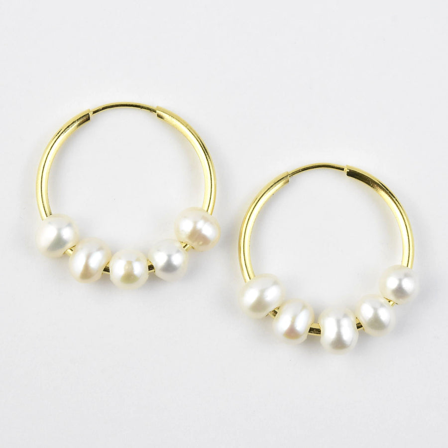Small Pearl Hoop Earrings in Gold Tone - Goldmakers Fine Jewelry