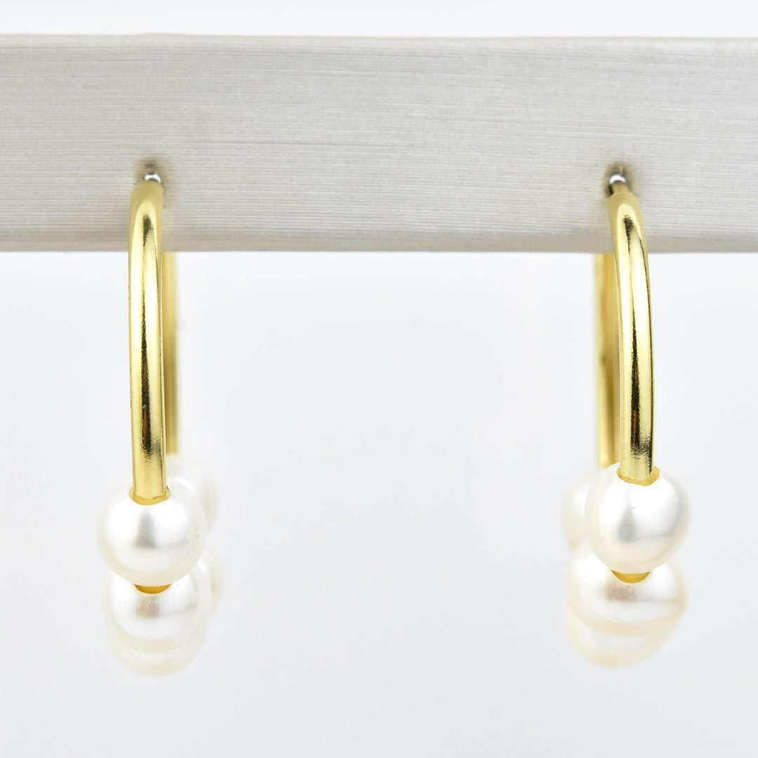 Small Pearl Hoop Earrings in Gold Tone - Goldmakers Fine Jewelry