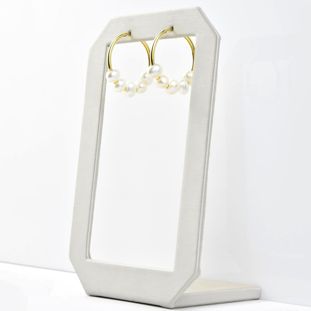 Small Pearl Hoop Earrings in Gold Tone - Goldmakers Fine Jewelry