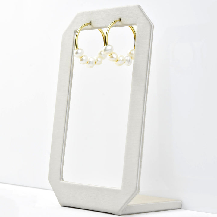 Small Pearl Hoop Earrings in Gold Tone - Goldmakers Fine Jewelry