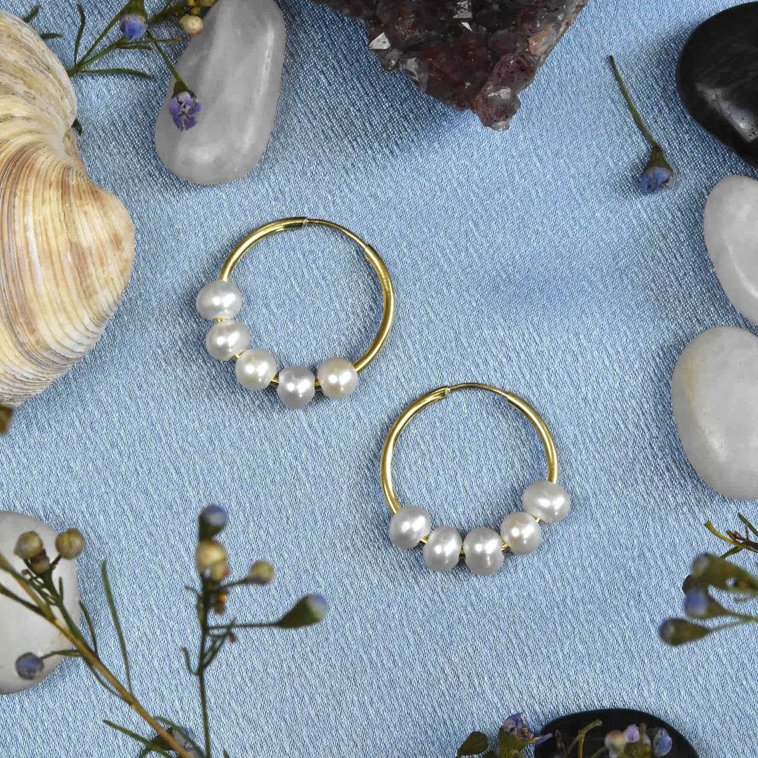 Small Pearl Hoop Earrings in Gold Tone - Goldmakers Fine Jewelry