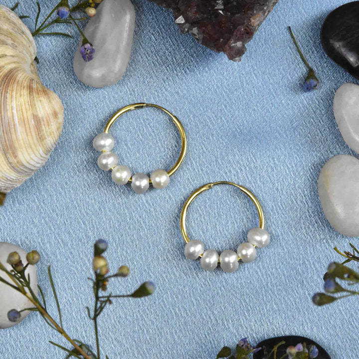 Small Pearl Hoop Earrings in Gold Tone - Goldmakers Fine Jewelry
