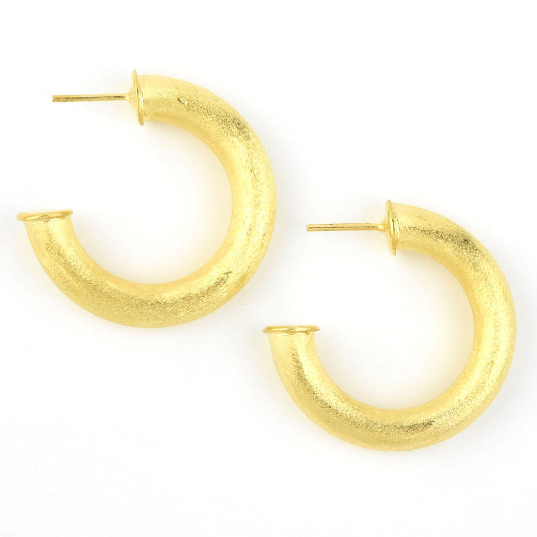 Small Round Textured Gold Tone Hoops - Goldmakers Fine Jewelry
