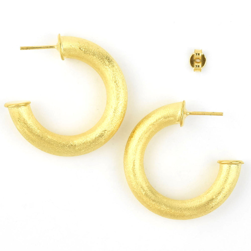 Small Round Textured Gold Tone Hoops - Goldmakers Fine Jewelry