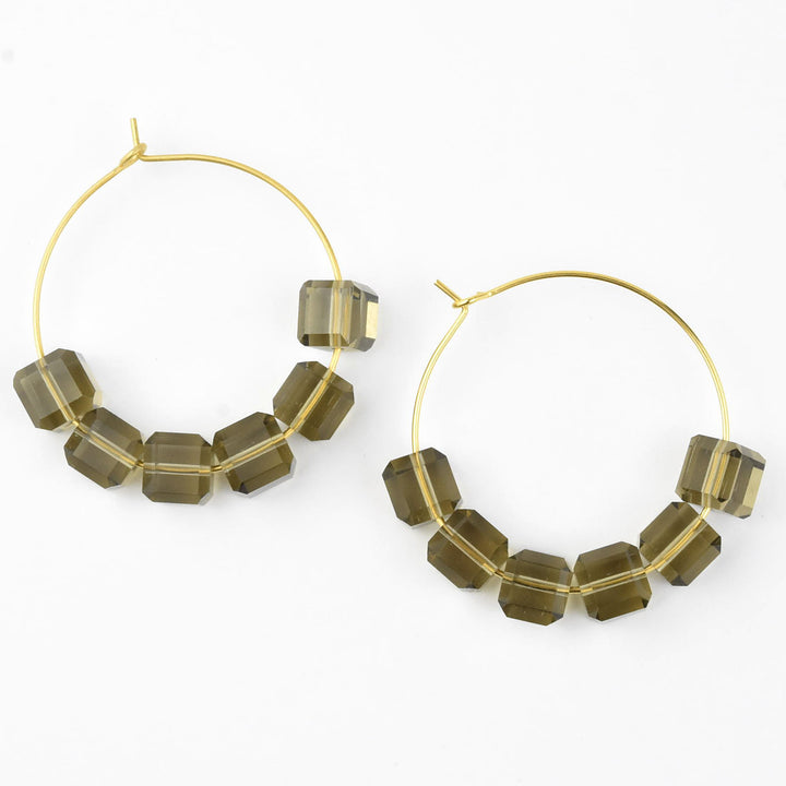 Smokey Quartz Glass Bead Hoops - Goldmakers Fine Jewelry