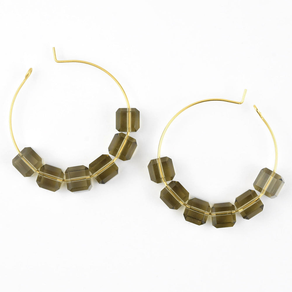 Smokey Quartz Glass Bead Hoops - Goldmakers Fine Jewelry