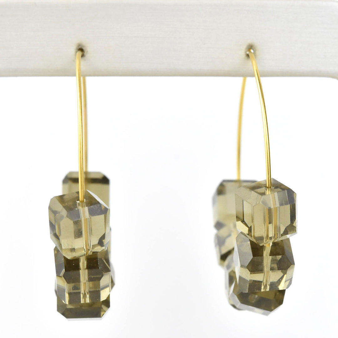 Smokey Quartz Glass Bead Hoops - Goldmakers Fine Jewelry
