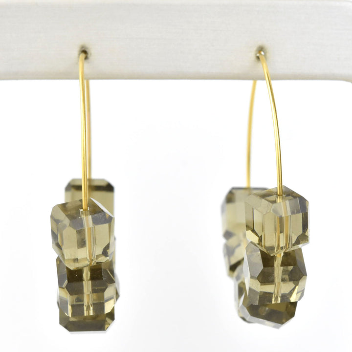 Smokey Quartz Glass Bead Hoops - Goldmakers Fine Jewelry
