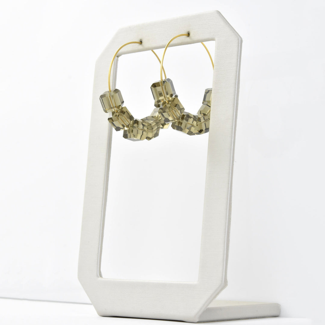 Smokey Quartz Glass Bead Hoops - Goldmakers Fine Jewelry