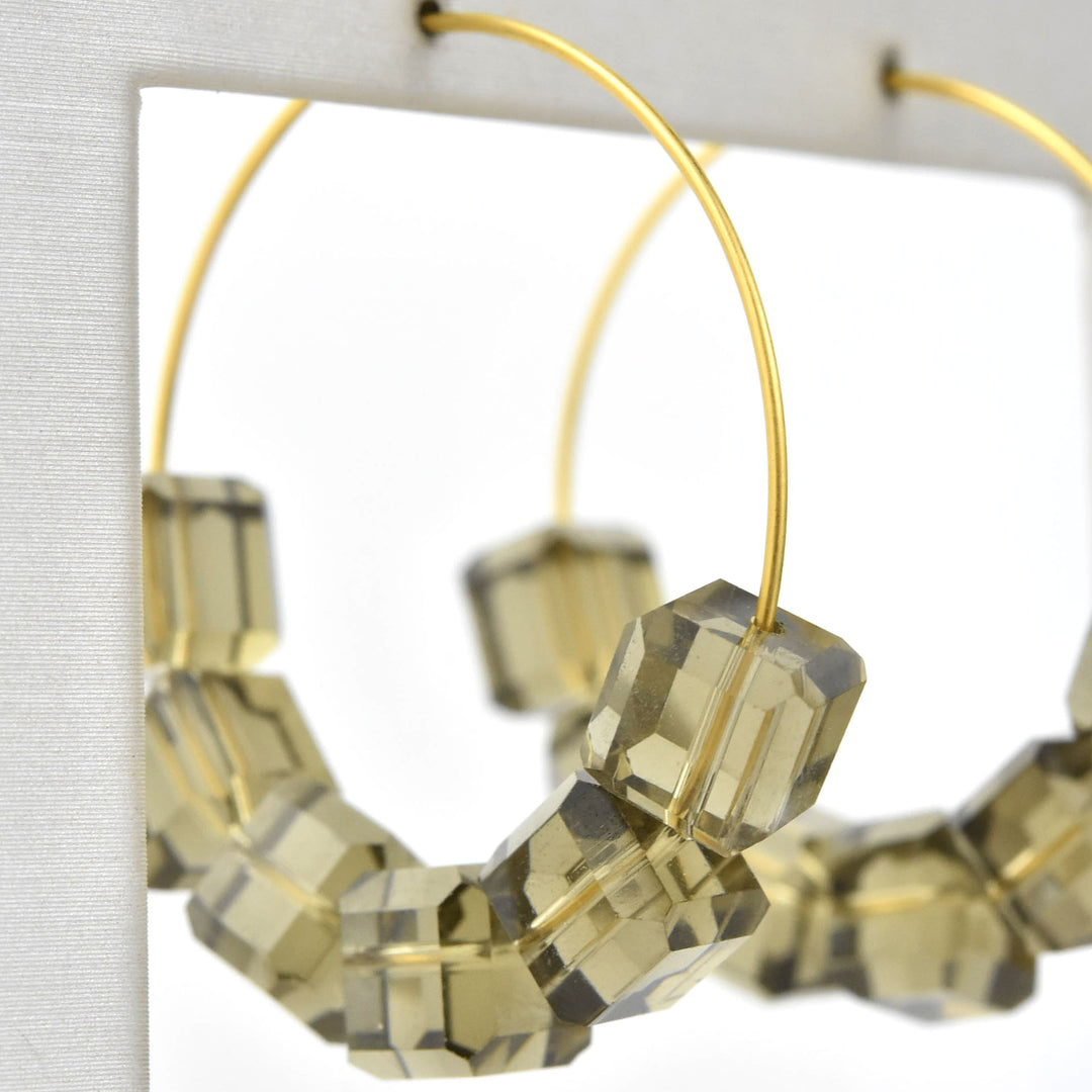 Smokey Quartz Glass Bead Hoops - Goldmakers Fine Jewelry