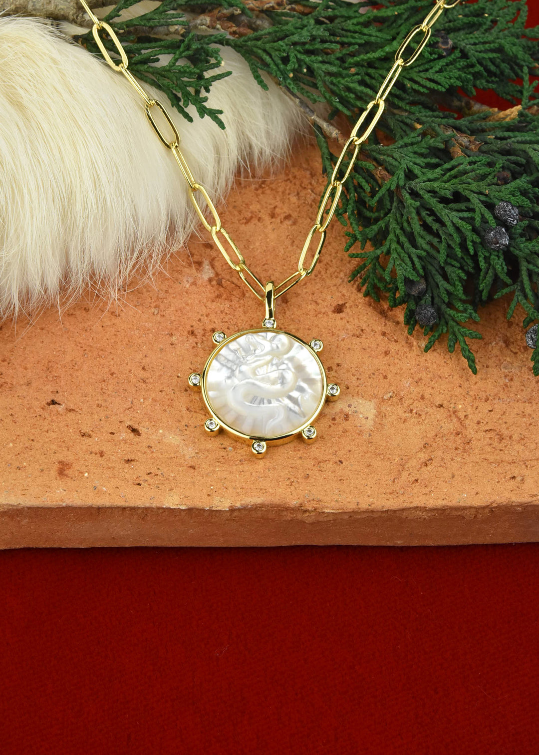 Mother of Pearl Snake Necklace - Goldmakers Fine Jewelry