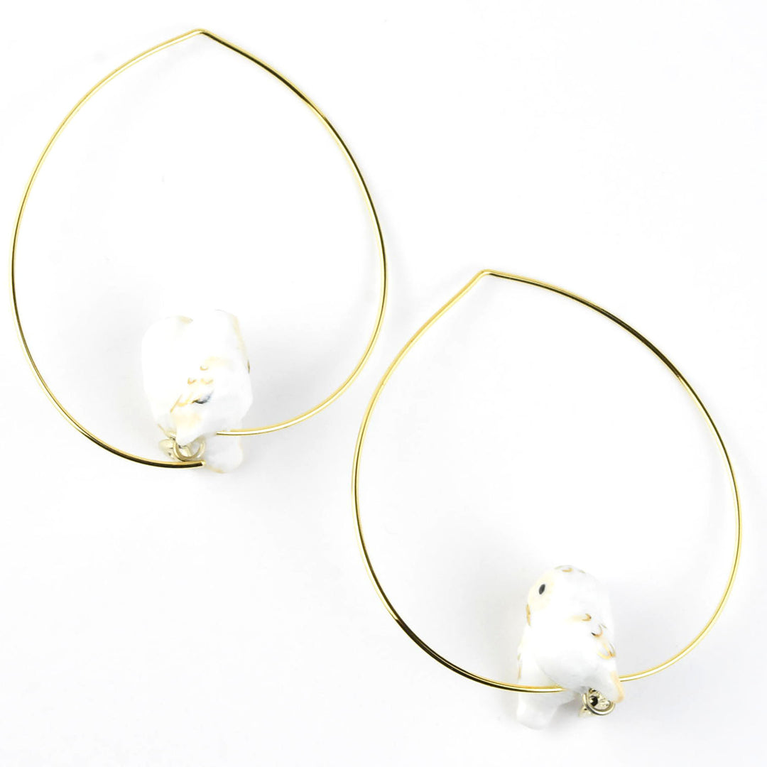 Snuggly White Owls on Hoops - Goldmakers Fine Jewelry