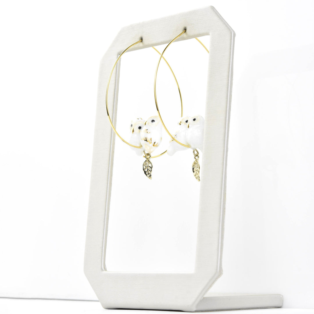 Snuggly White Owls on Hoops - Goldmakers Fine Jewelry