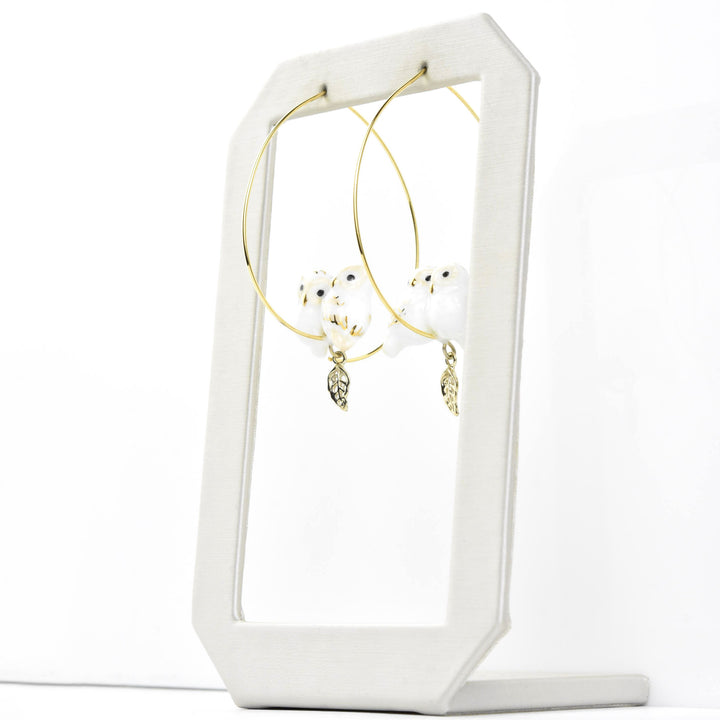 Snuggly White Owls on Hoops - Goldmakers Fine Jewelry
