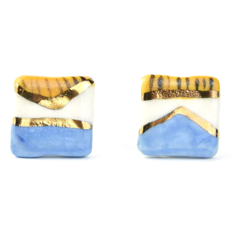 Square Geo Studs, Blue & Yellow - Goldmakers Fine Jewelry