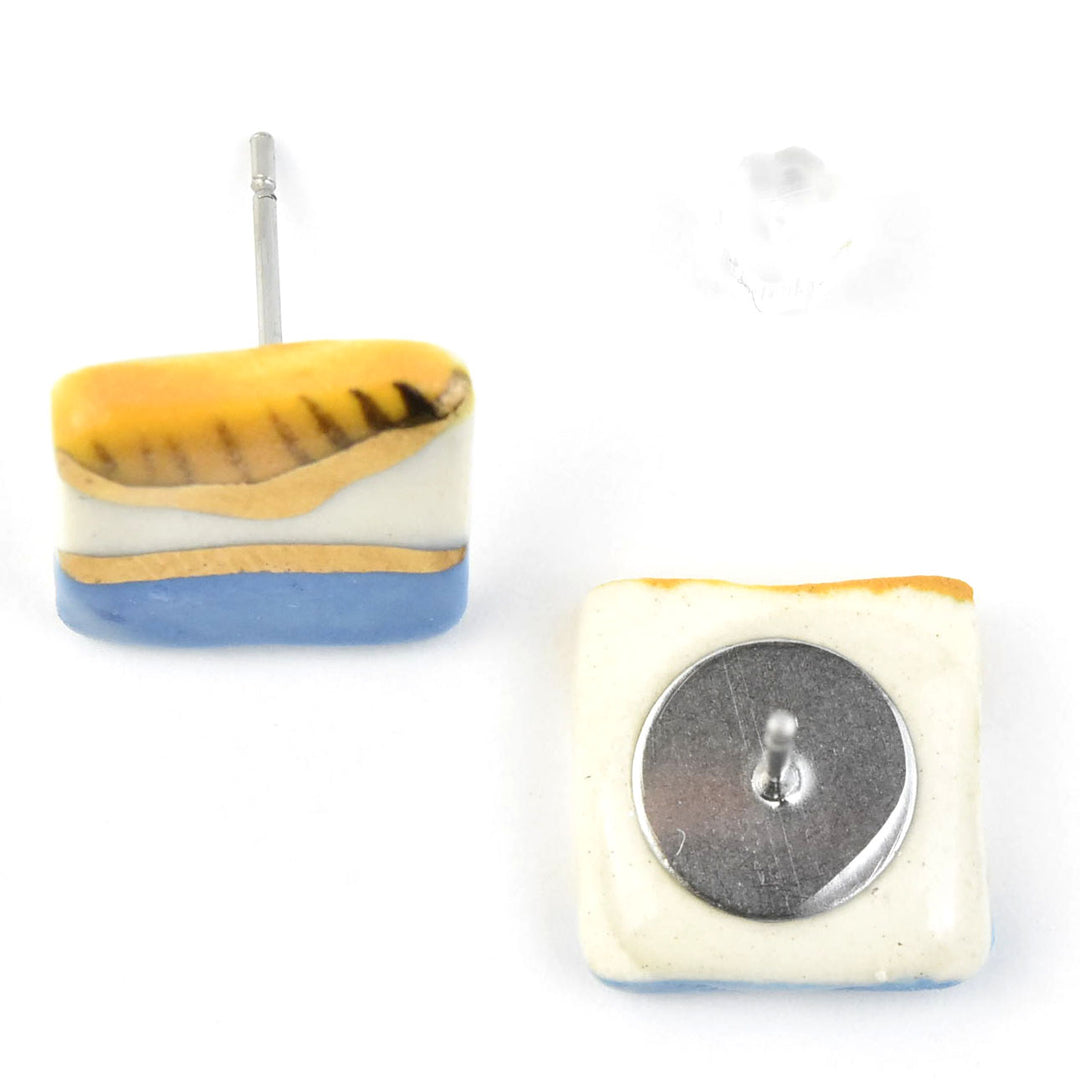 Square Geo Studs, Blue & Yellow - Goldmakers Fine Jewelry