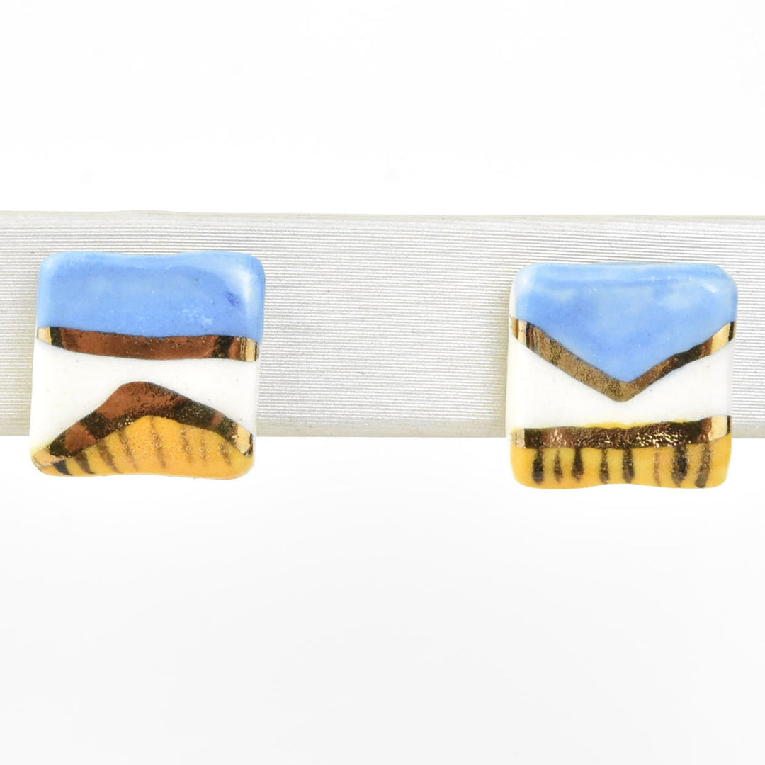 Square Geo Studs, Blue & Yellow - Goldmakers Fine Jewelry