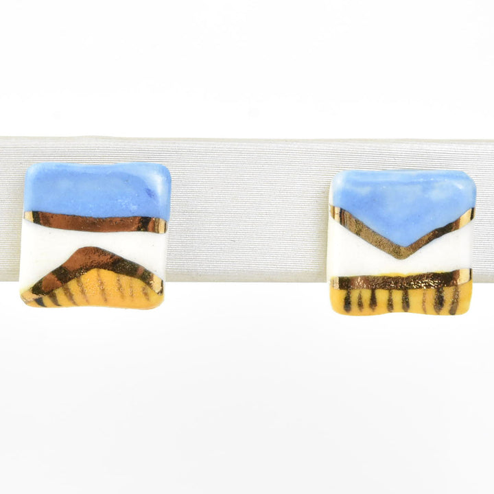 Square Geo Studs, Blue & Yellow - Goldmakers Fine Jewelry