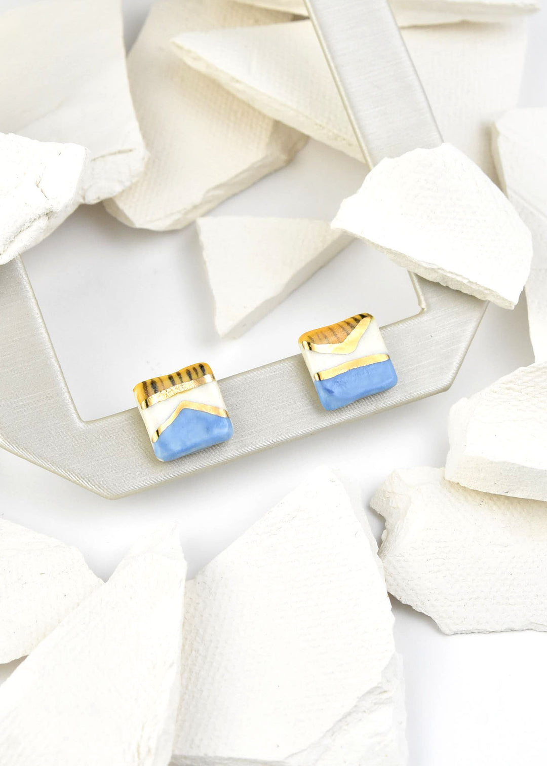Square Geo Studs, Blue & Yellow - Goldmakers Fine Jewelry