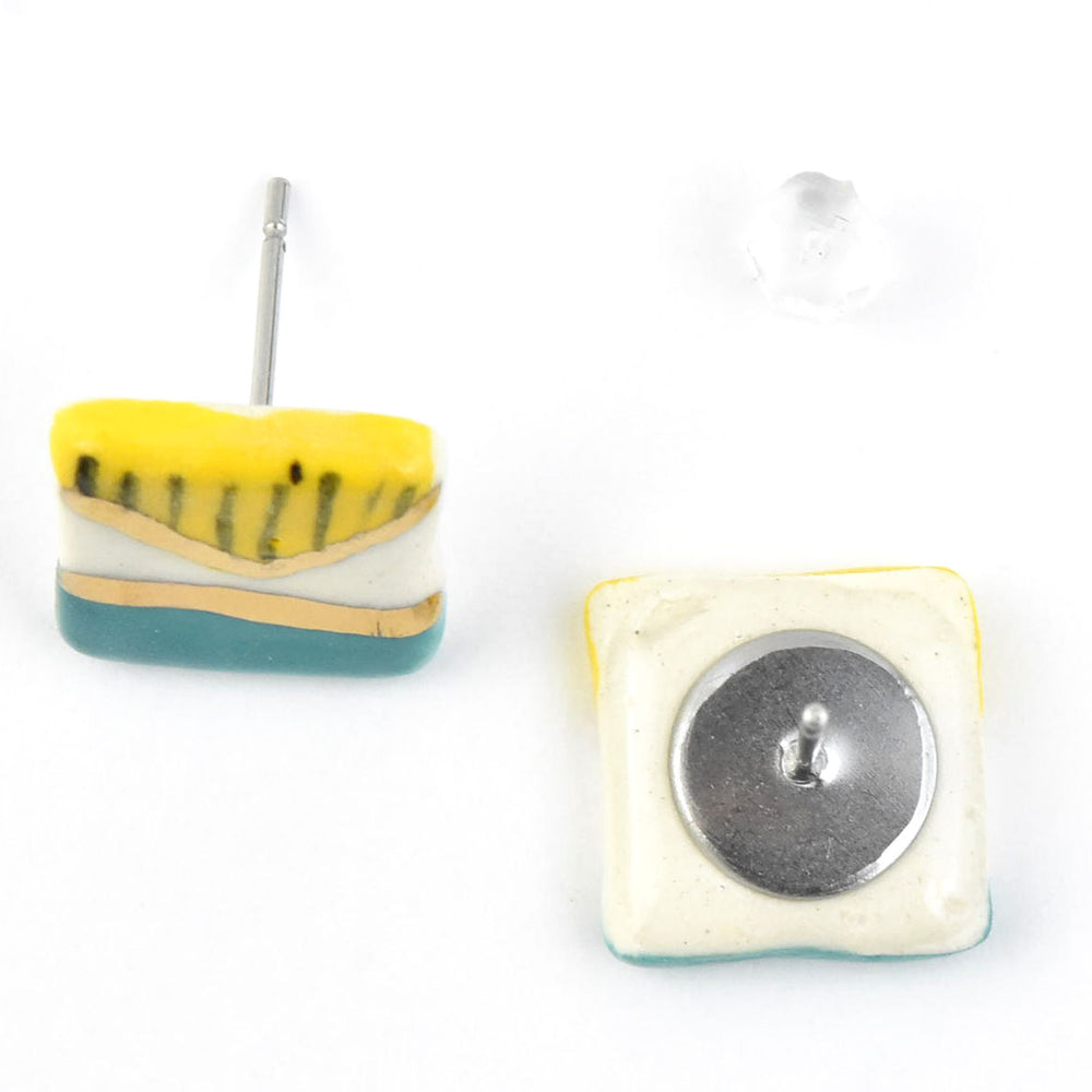 Square Geo Studs, Turquoise & Yellow - Goldmakers Fine Jewelry