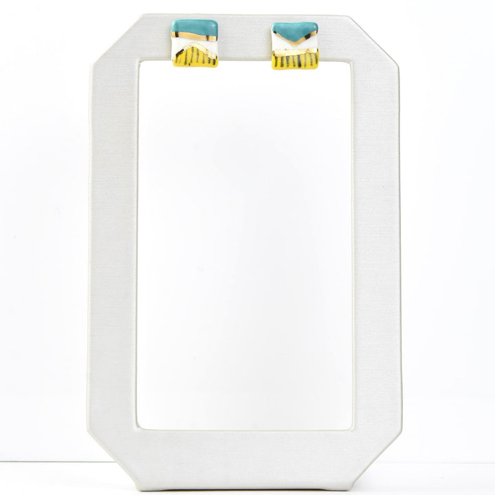 Square Geo Studs, Turquoise & Yellow - Goldmakers Fine Jewelry