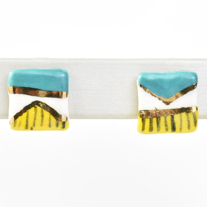 Square Geo Studs, Turquoise & Yellow - Goldmakers Fine Jewelry