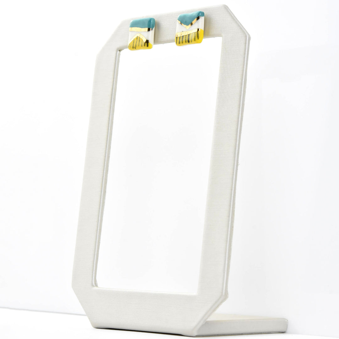 Square Geo Studs, Turquoise & Yellow - Goldmakers Fine Jewelry